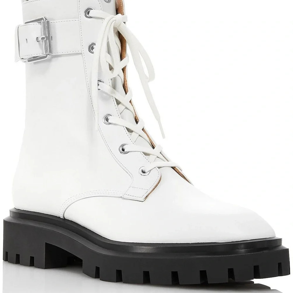 Stuart Weitzman Ultra Pull On Faux Leather Combat & Lace-Up Boots. Sz: 9.5